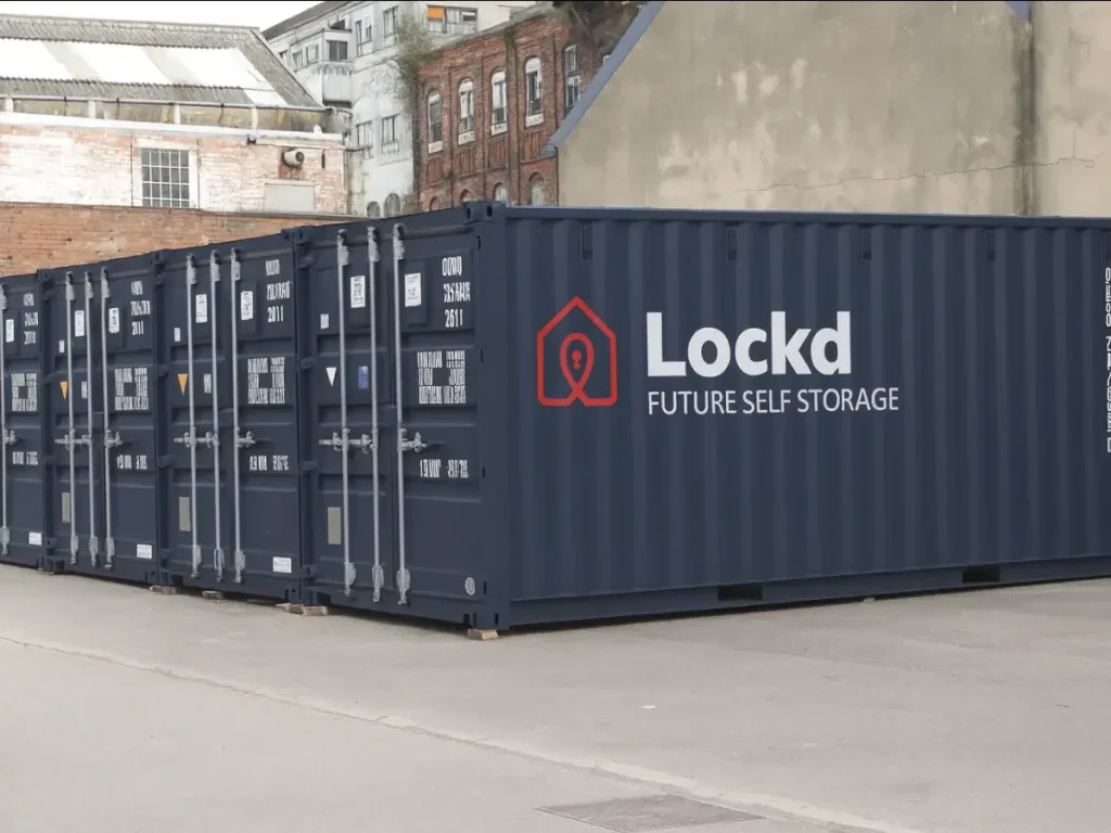 Exterior view of 20ft drive-up container storage units at Lockd Self Storage in Hull.