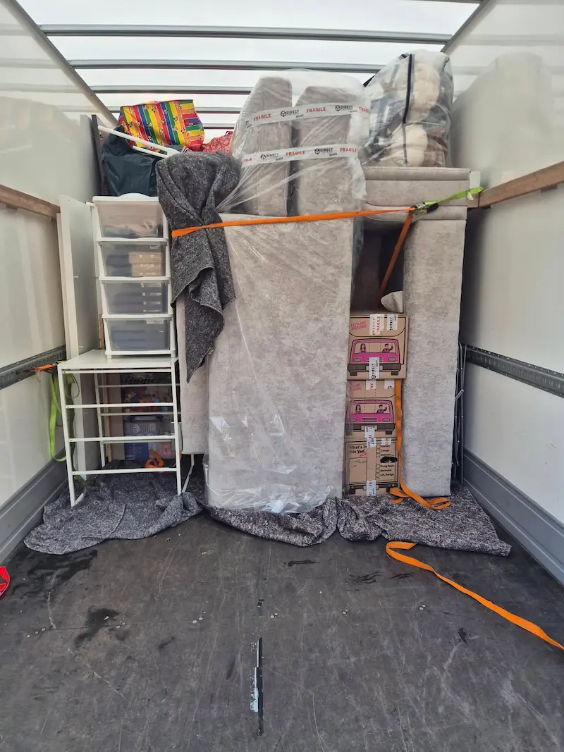 Household furniture and belongings loaded into a removals van for indoor self storage during a home move in Hull