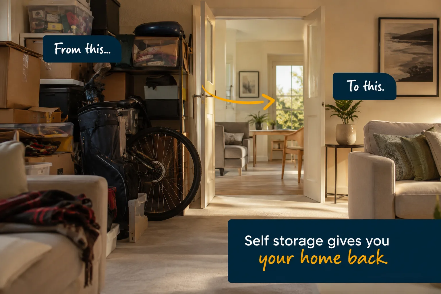 UK homeowner creating more space at home using self storage for boxes furniture and household clutter